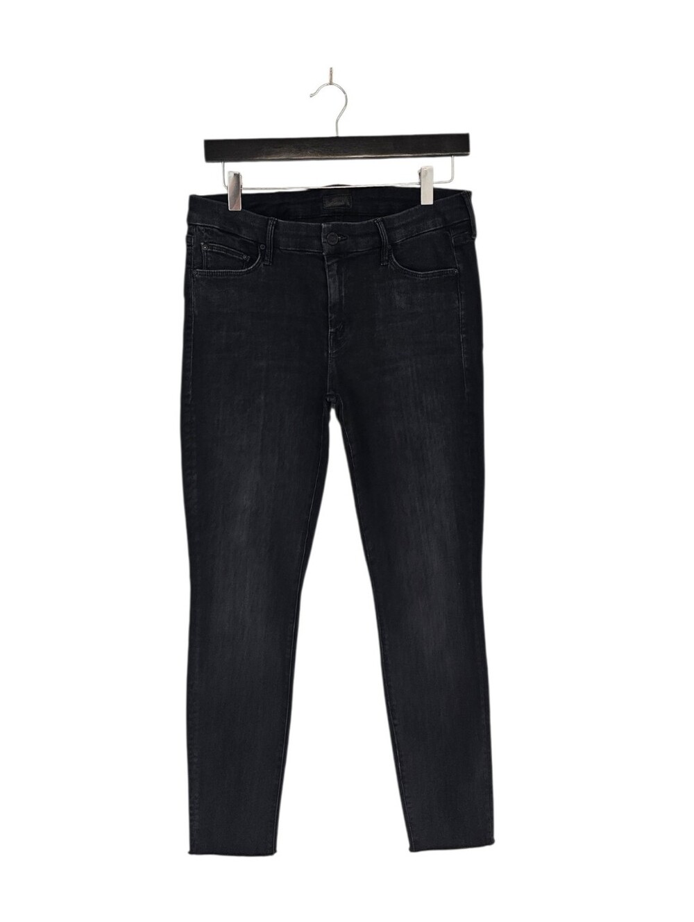 MOTHER Looker Ankle Fray Mid Skinny Black Blackbird Jeans 29 Preowned